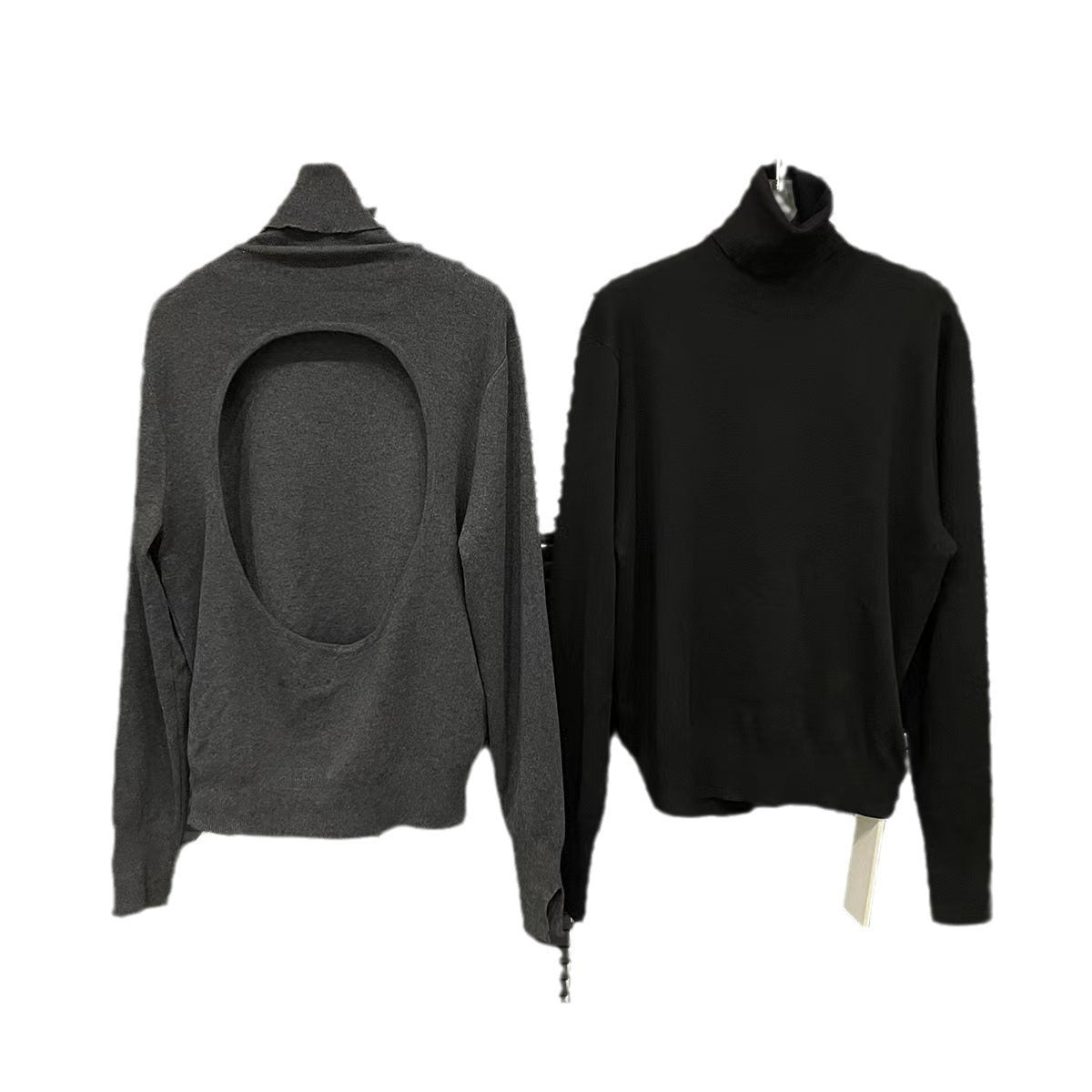 Women's Open Back Turtleneck Sweater American Minority Simple Two-way Design Sweater Viralgem Store
