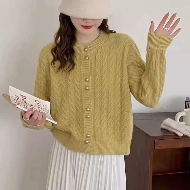 Twist Round Neck Pearl Buckle Soft And Comfortable Versatile Sweater Coat Viralgem Store