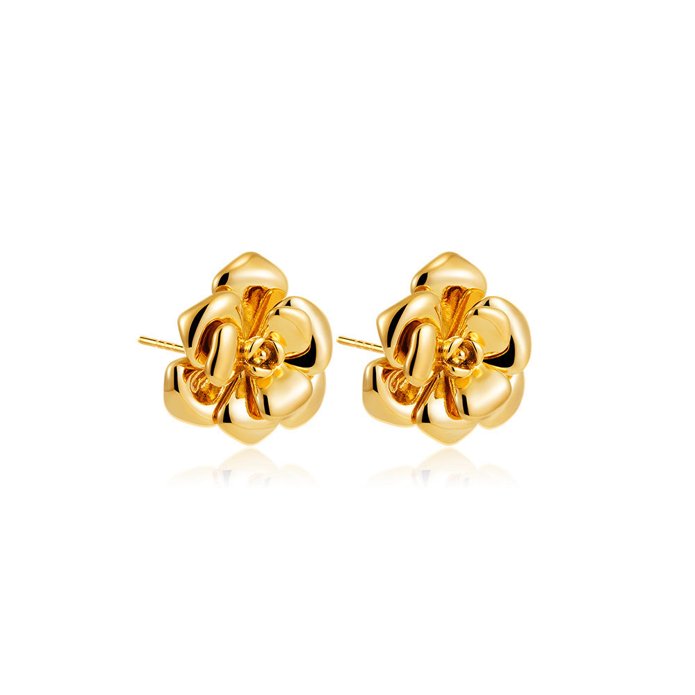 Stainless Steel 18K Gold Camellia Stud Earrings Retro Viralgem Store