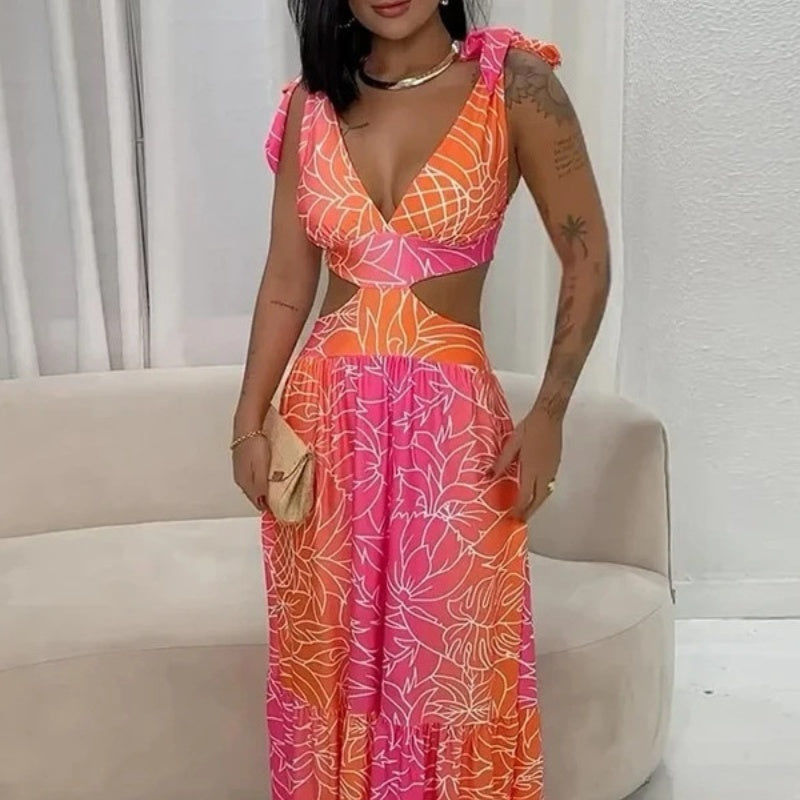 V-neck Hollow Out Stitching Sexy Vacation Long Dress Viralgem Store