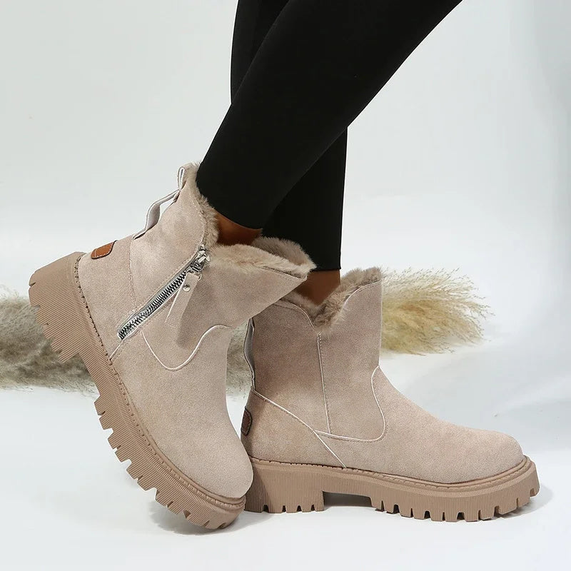 Women's Snow Boots Winter Warm Foldable Plush Tube Short Boot Solid Color Round-toe Platform Shoes Viralgem Store