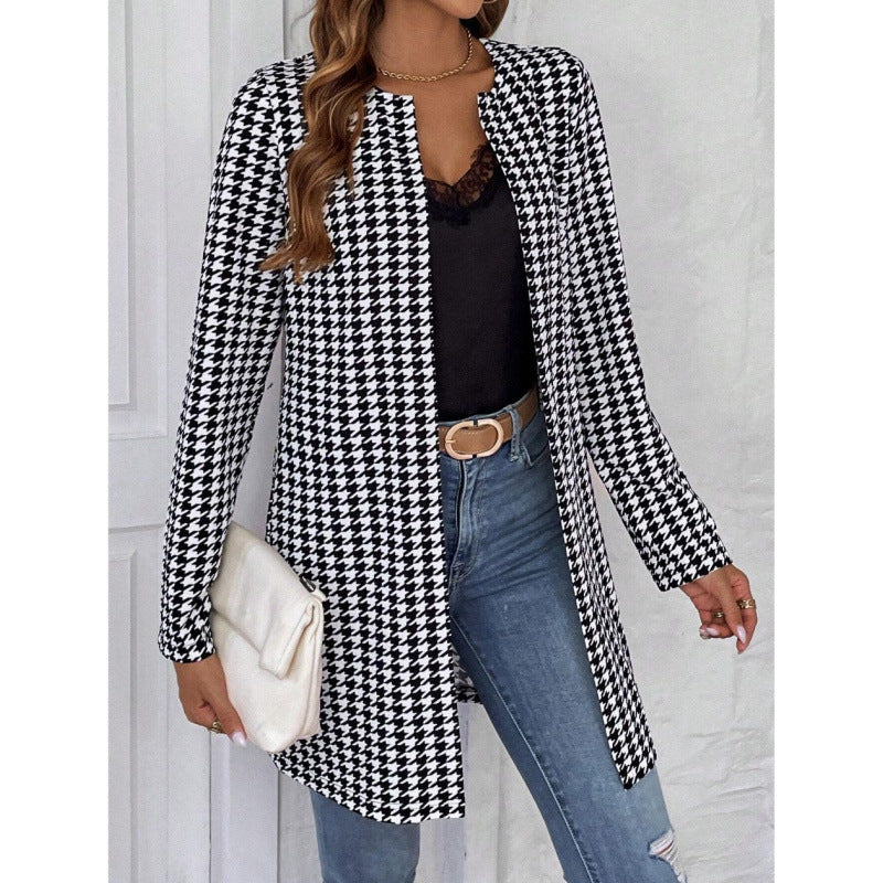 Women's Clothing Houndstooth Long Coat Viralgem Store