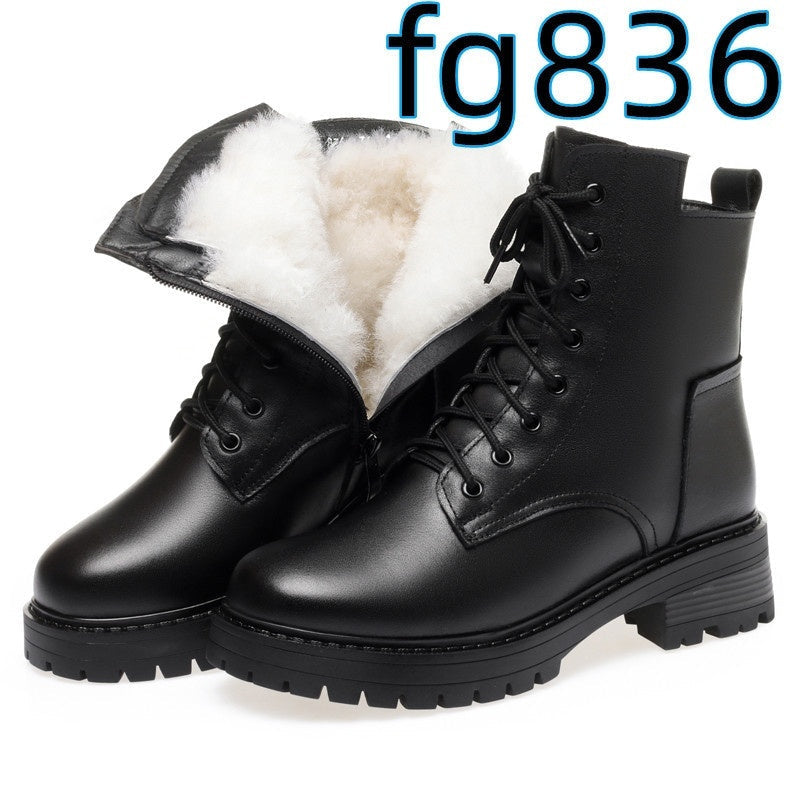 Women's Round Toe Cotton-padded Side Zipper Low Heel Casual Cowhide Shoes Viralgem Store