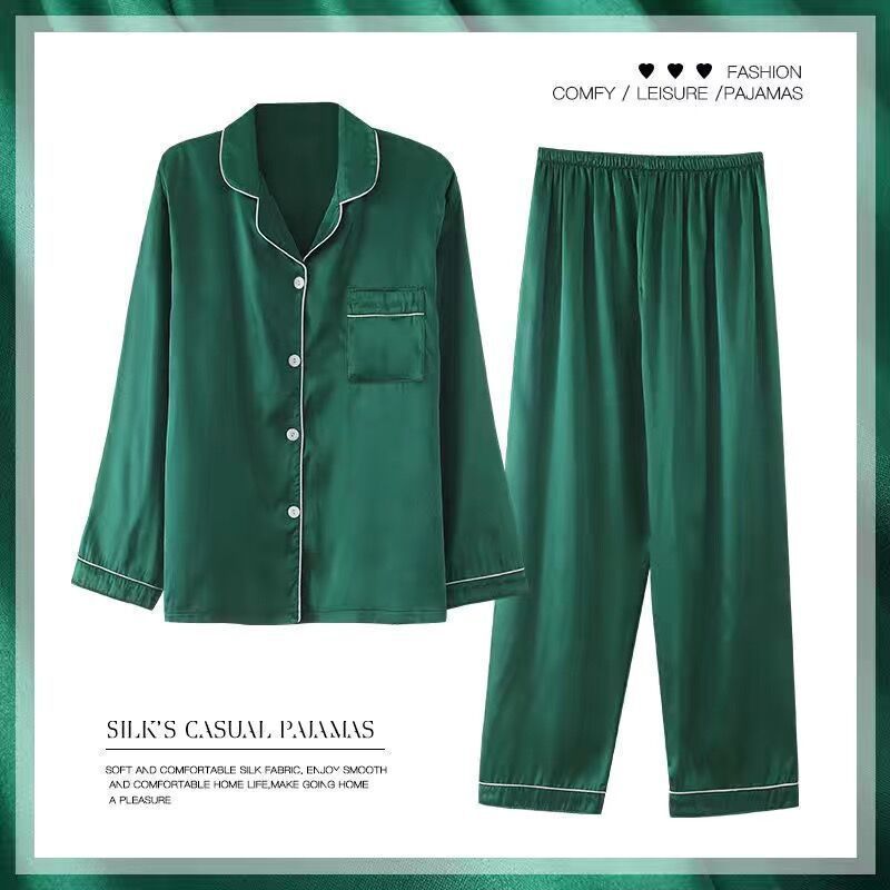 Women's Spring And Autumn Thin Long Sleeve Silk Homewear Two-piece Set Viralgem Store