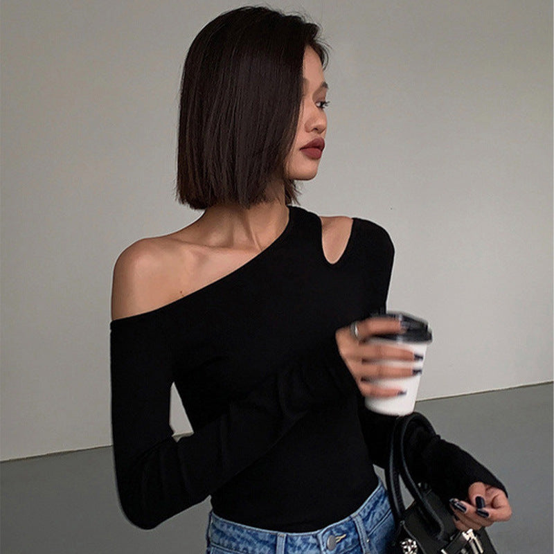 Women's Black Sexy One-shoulder Crossbody Bottoming Shirt Viralgem Store