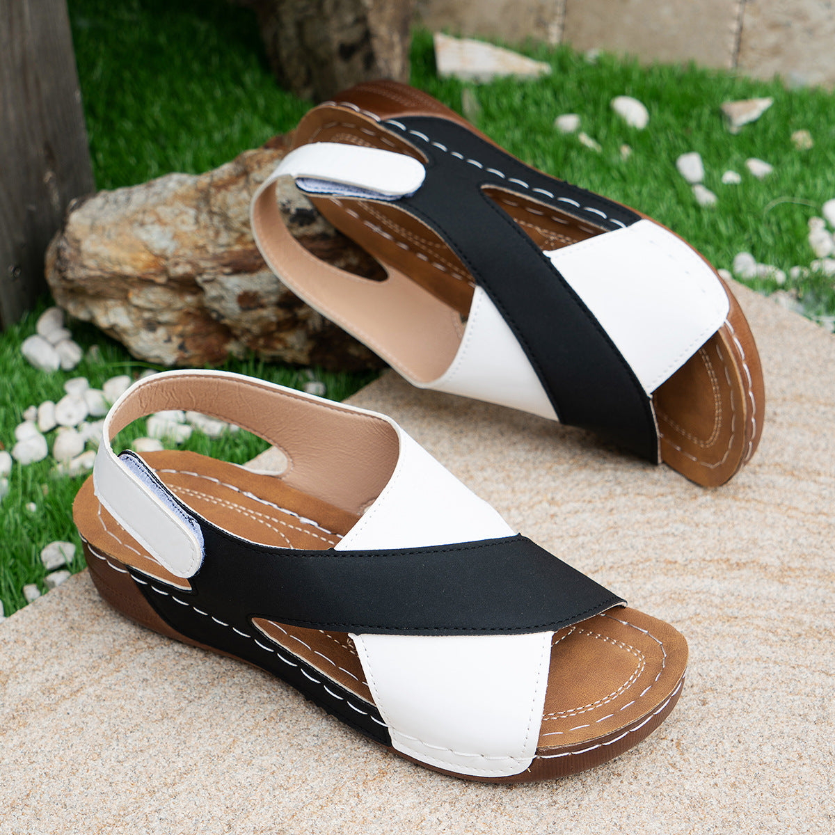Summer Wedges Sandals With Colorblock Cross-strap Design Casual Thick-soled Roman Shoes For Women Viralgem Store