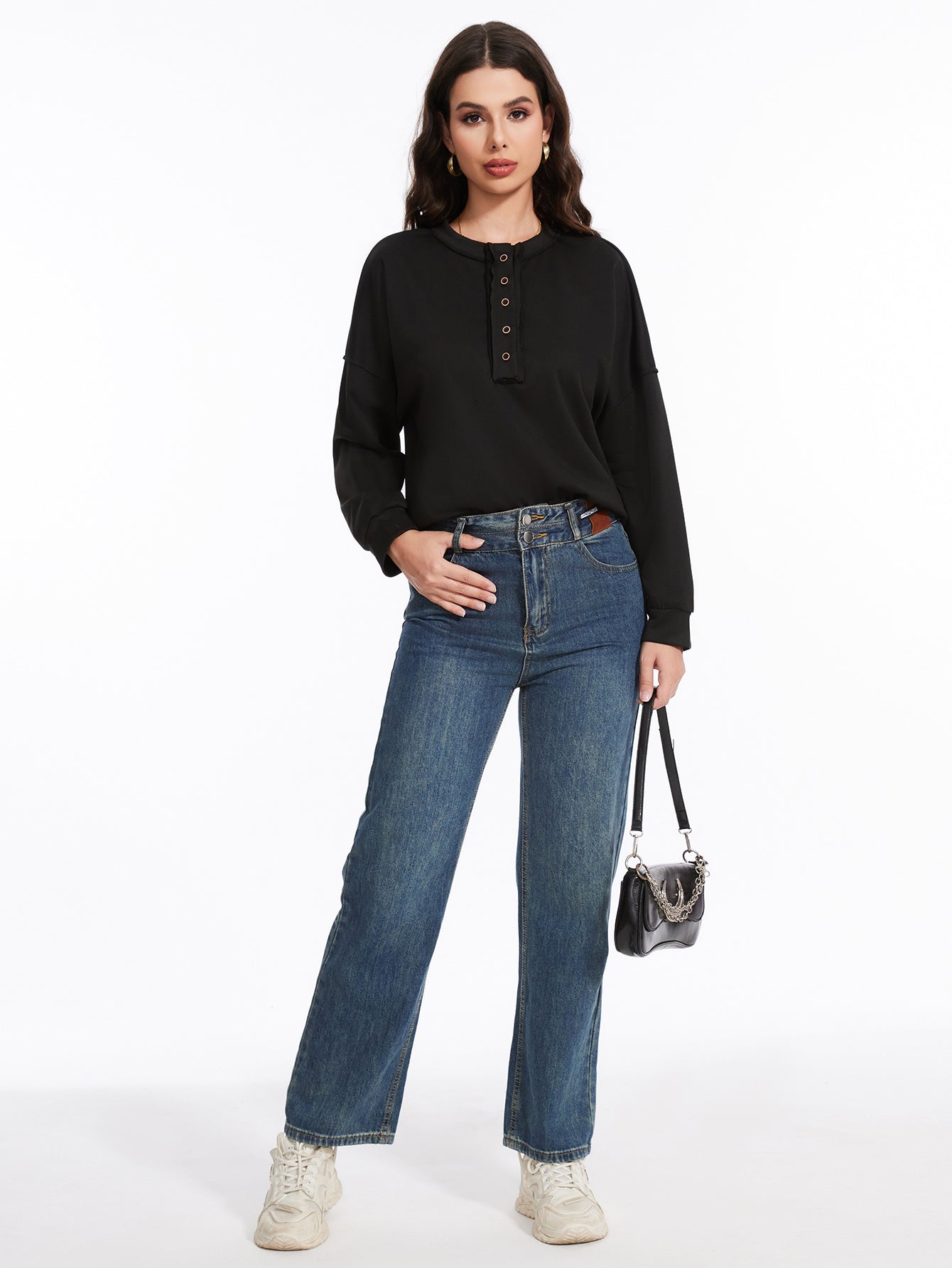 Women's Long Sleeved Button Solid Color Hoodie