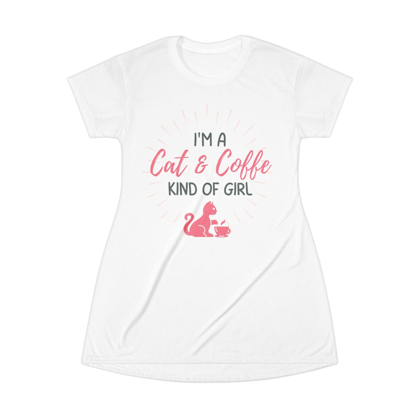 T-Shirt Dress, AOP dress, Cute Cat Design, Coffee Design Dress