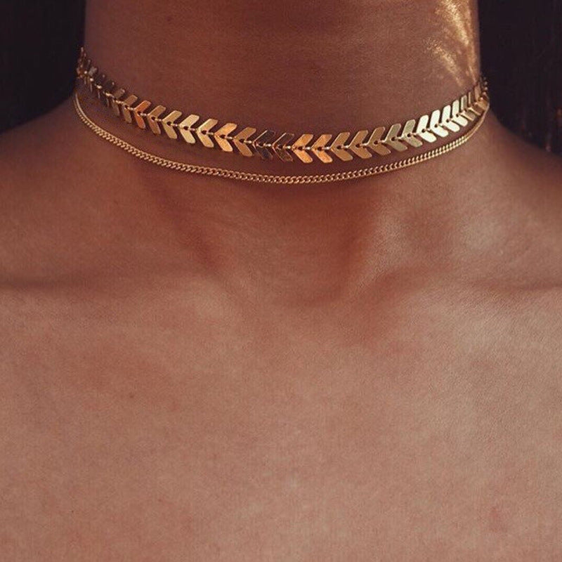 Two Layers Fishbone Choker Necklace Viralgem Store