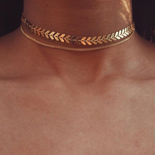 Two Layers Fishbone Choker Necklace Viralgem Store