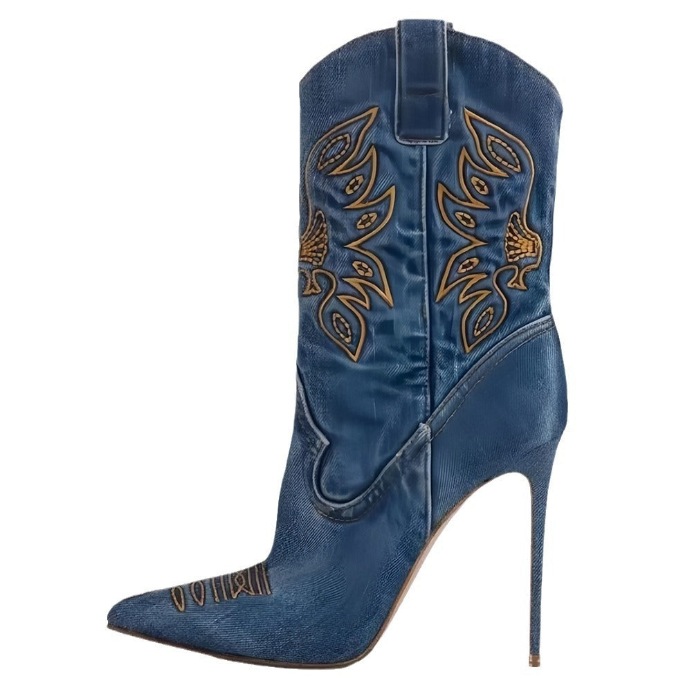Women's Fashion Western Denim Style High-heel Boots Viralgem Store