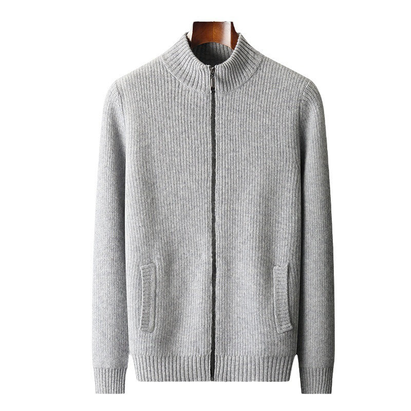 Thickened Autumn And Winter Wool Cardigan Men's Stand Collar Zipper Knitted Jacket With Pocket