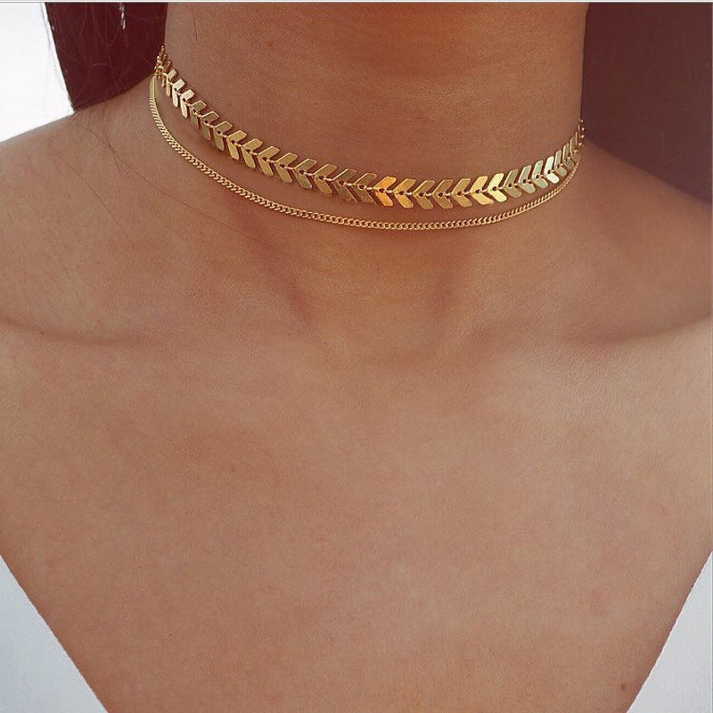 Two Layers Fishbone Choker Necklace Viralgem Store