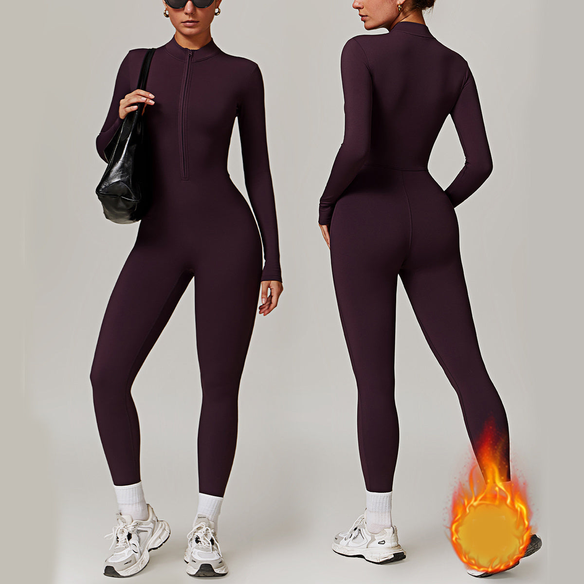 Warm Zipper Long-sleeved Jumpsuit Yoga Fitness Sports Pants Breathable Bodysuit Women's Clothing Viralgem Store