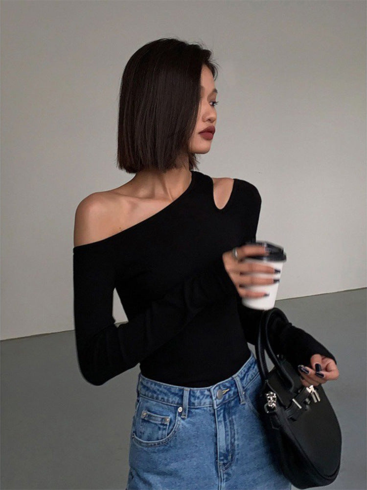 Women's Black Sexy One-shoulder Crossbody Bottoming Shirt Viralgem Store