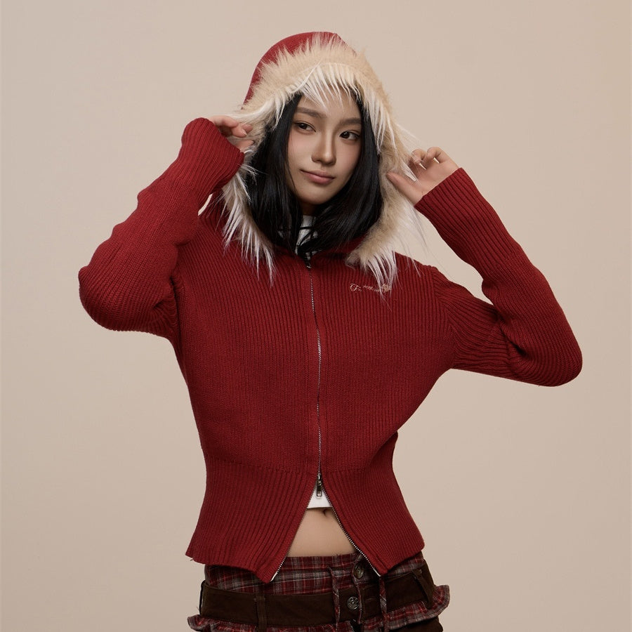 American Retro Wine Red New Year Hooded Sweater Coat Viralgem Store