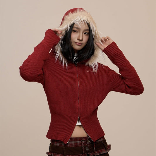 American Retro Wine Red New Year Hooded Sweater Coat Viralgem Store