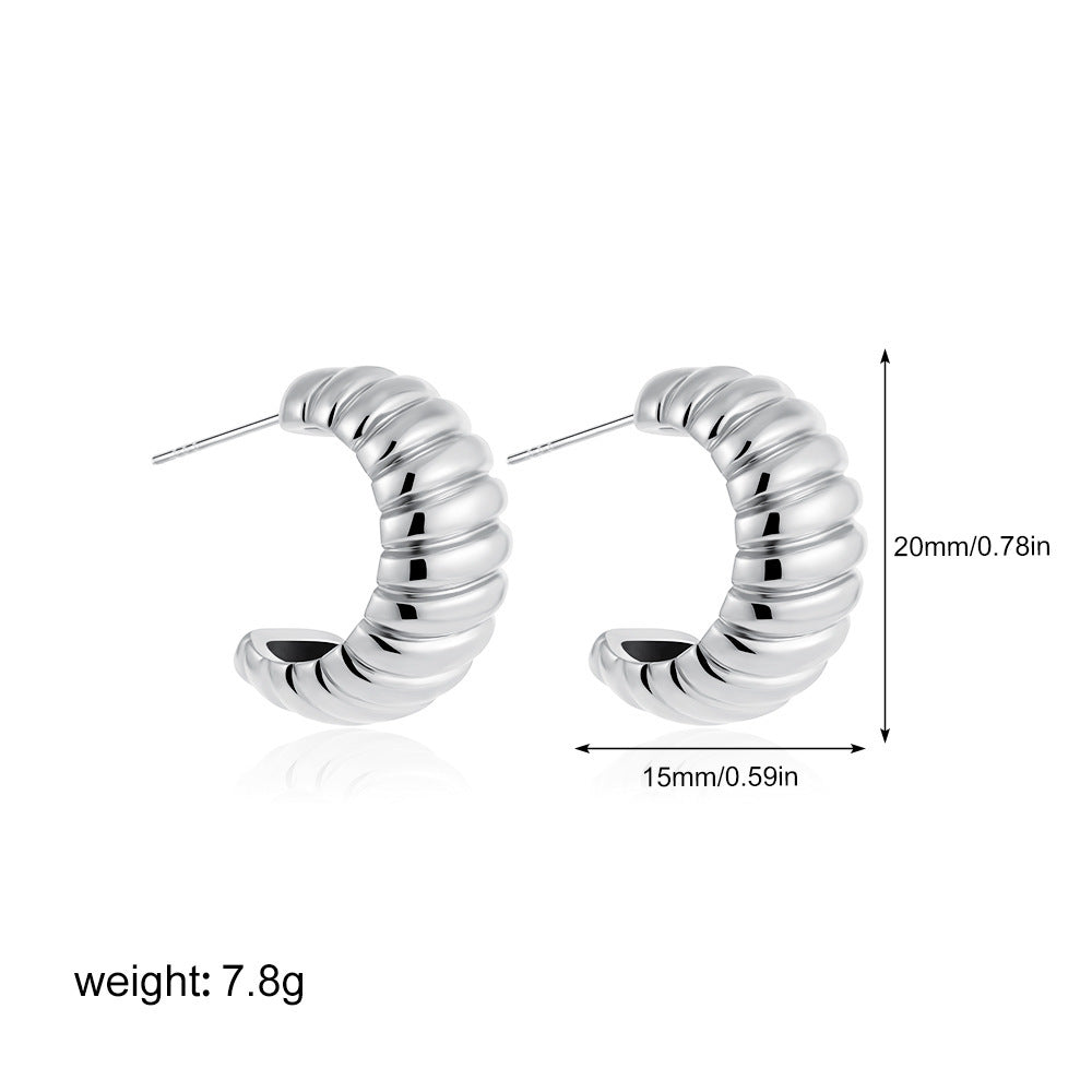 18K Gold C- Shaped Simple Diagonal Stripe Stud Earrings Viralgem Store