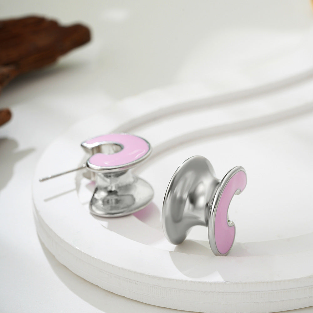 Stainless Steel 18K Gold C- Shaped Ear Studs Dripping Oil