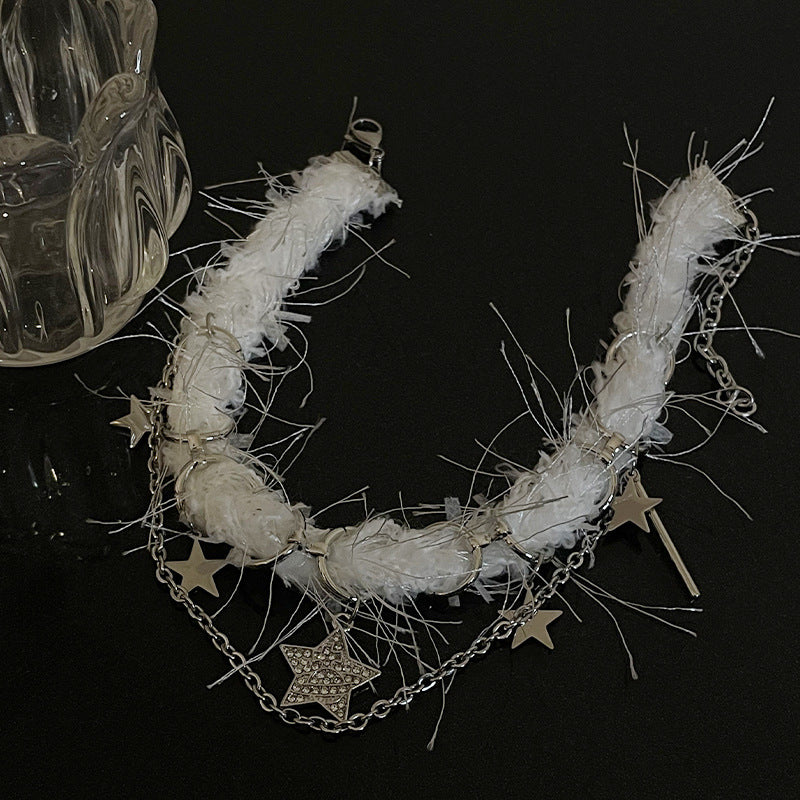 White Plush Choker XINGX Double Layer Necklace