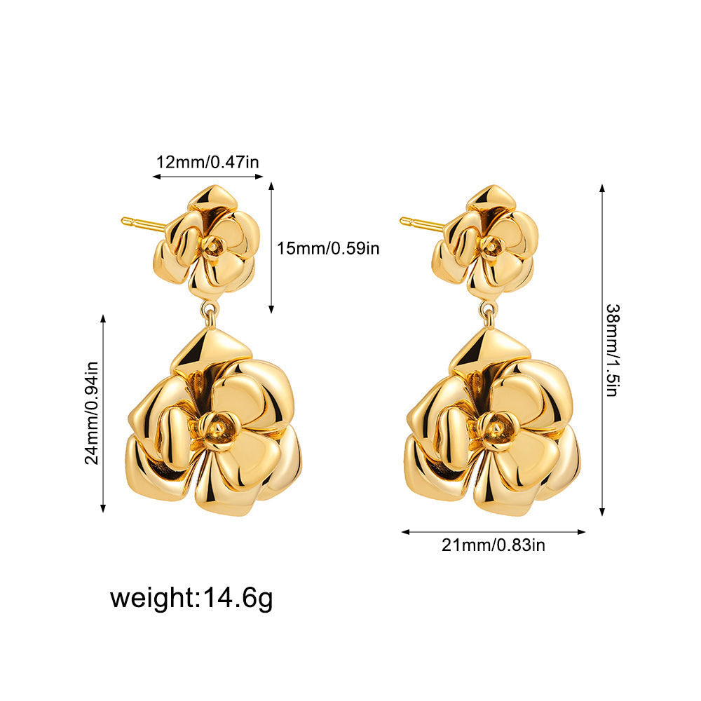 Stainless Steel 18K Gold Camellia Stud Earrings Retro Viralgem Store