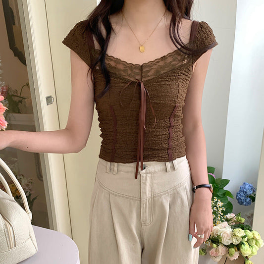 American-style Retro Brown Texture Lace Top Viralgem Store