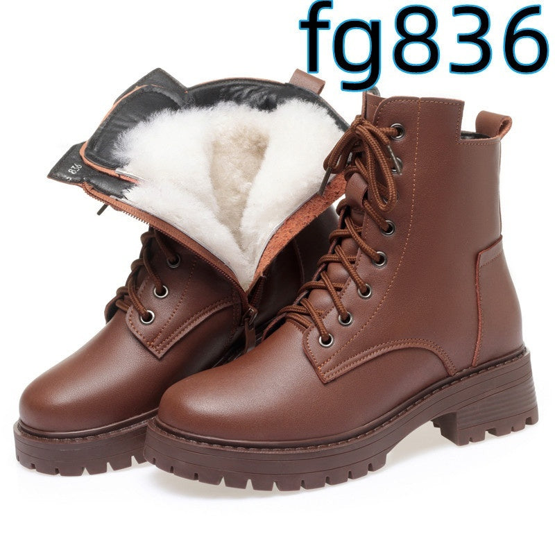 Women's Round Toe Cotton-padded Side Zipper Low Heel Casual Cowhide Shoes Viralgem Store