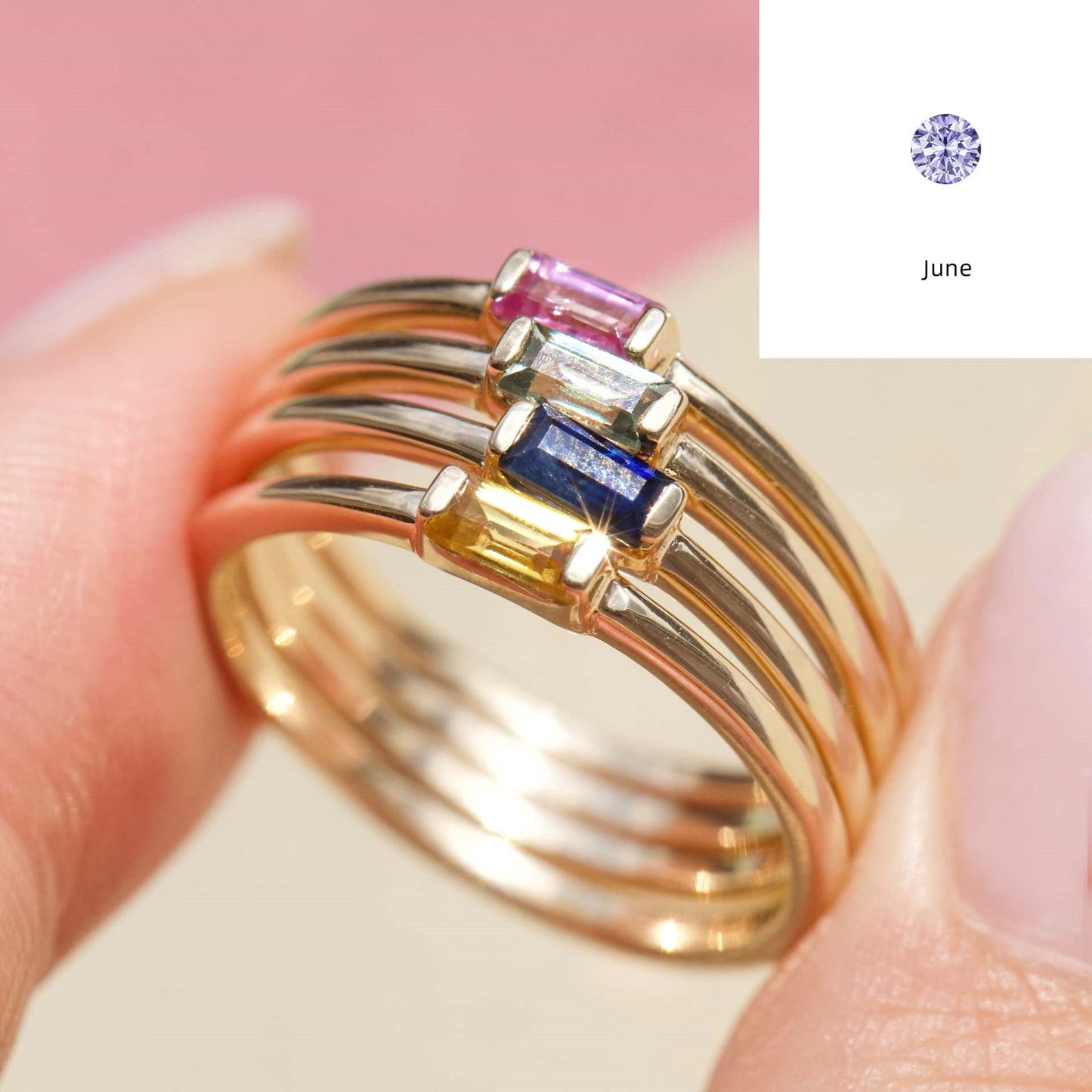 Advanced 12yue Lucky Stone Birthstone Square Diamond Ring Viralgem Store