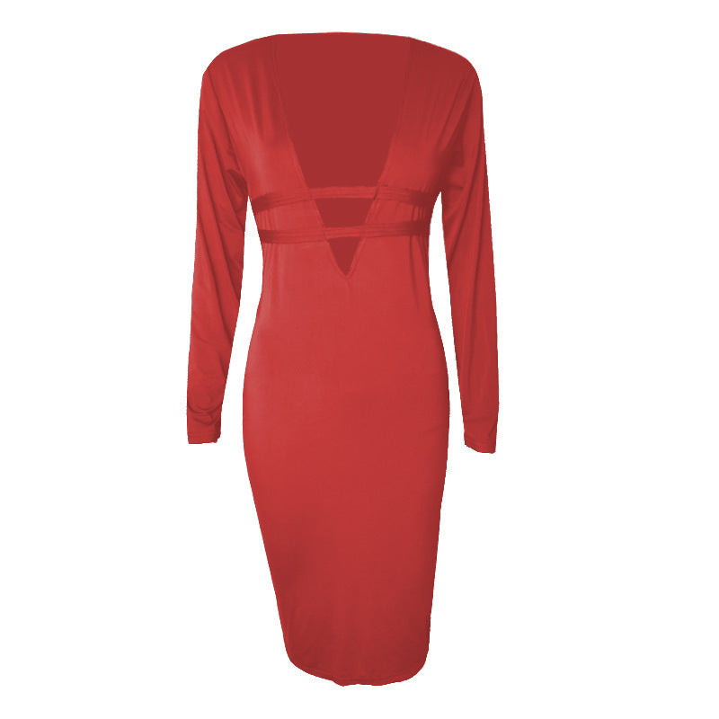 Women's Long Sleeve Deep V Sheath Dress Viralgem Store