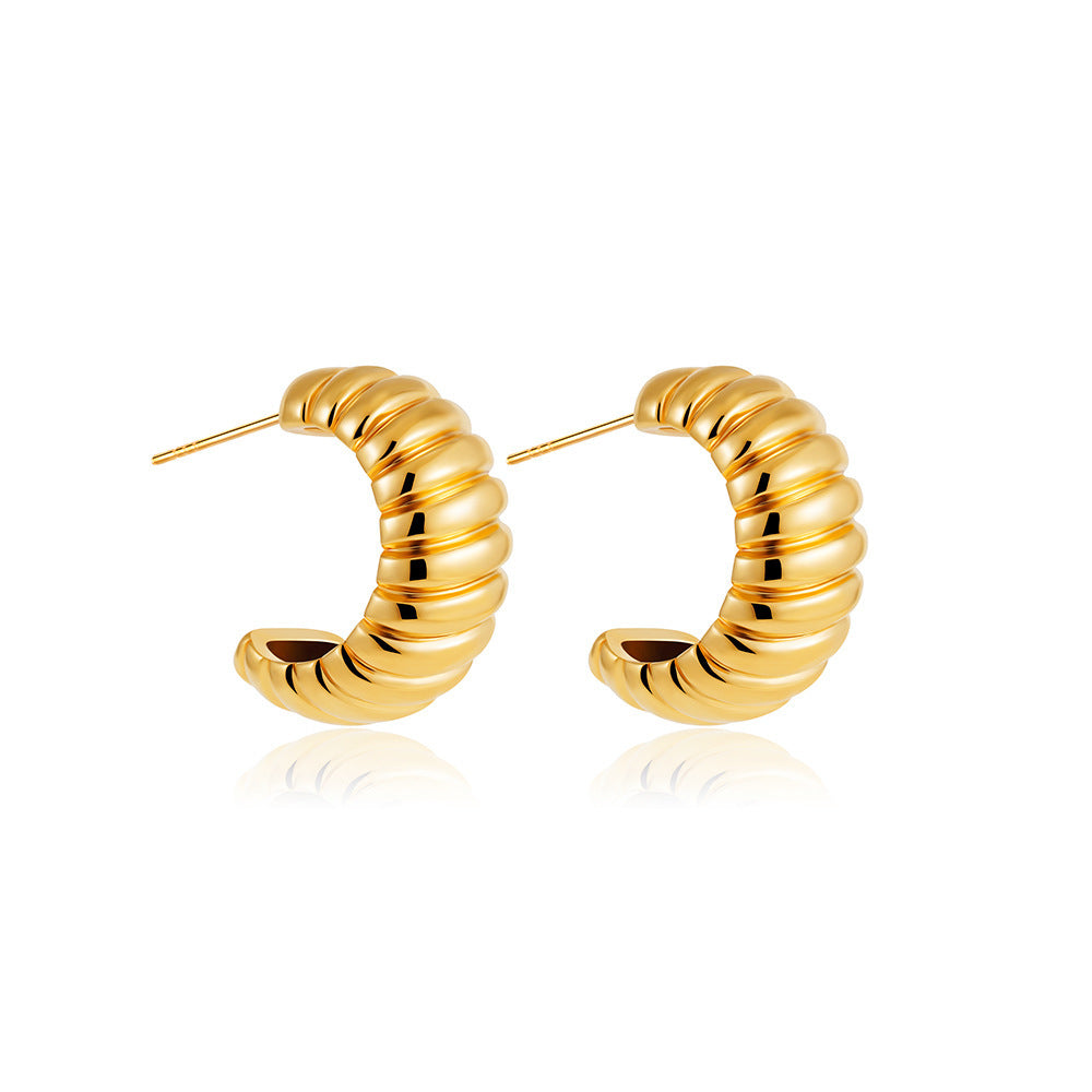 18K Gold C- Shaped Simple Diagonal Stripe Stud Earrings Viralgem Store