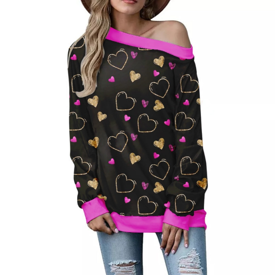 Women's Valentine's Day Pattern Printed Long Sleeve Loose Shoulder Sweater Viralgem Store