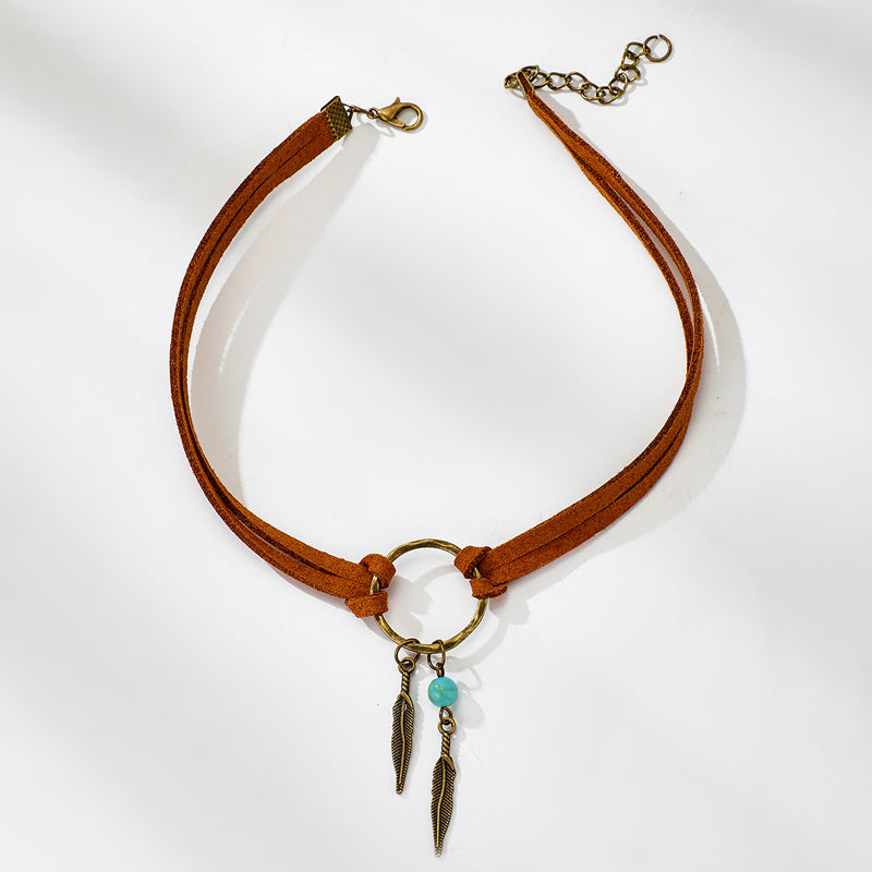 Vintage Alloy Feather Leather Choker Necklace Viralgem Store