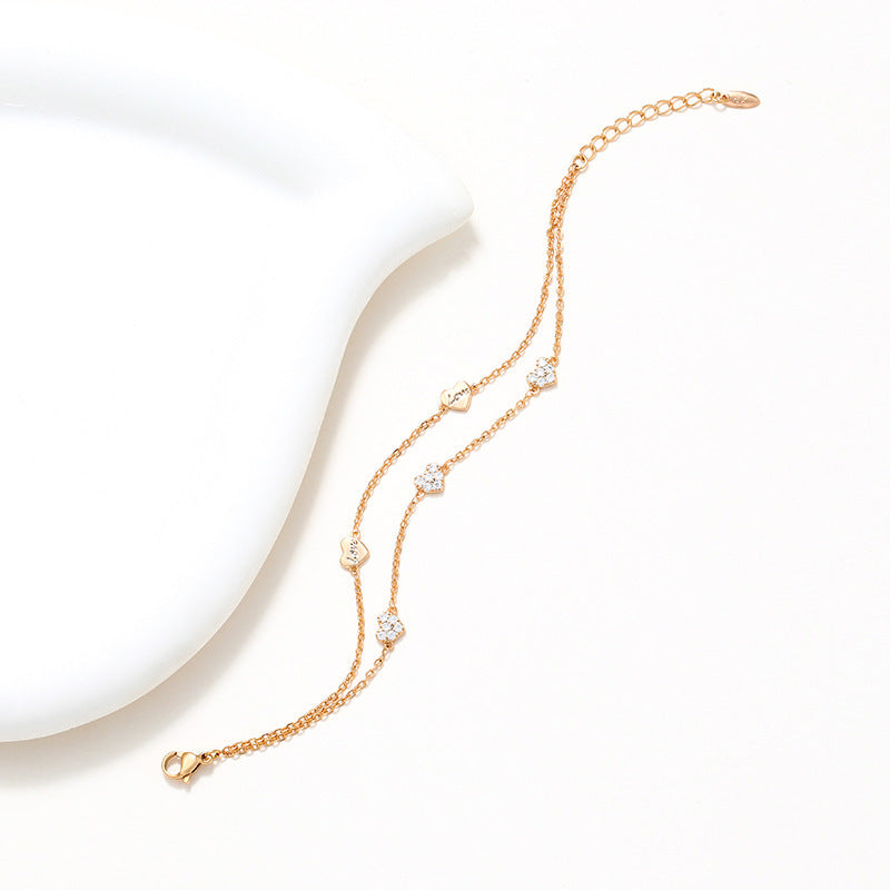 Alloy Gold Plated Heart Bracelet Personality Double Layer Light Luxury And Simplicity Ins Viralgem Store