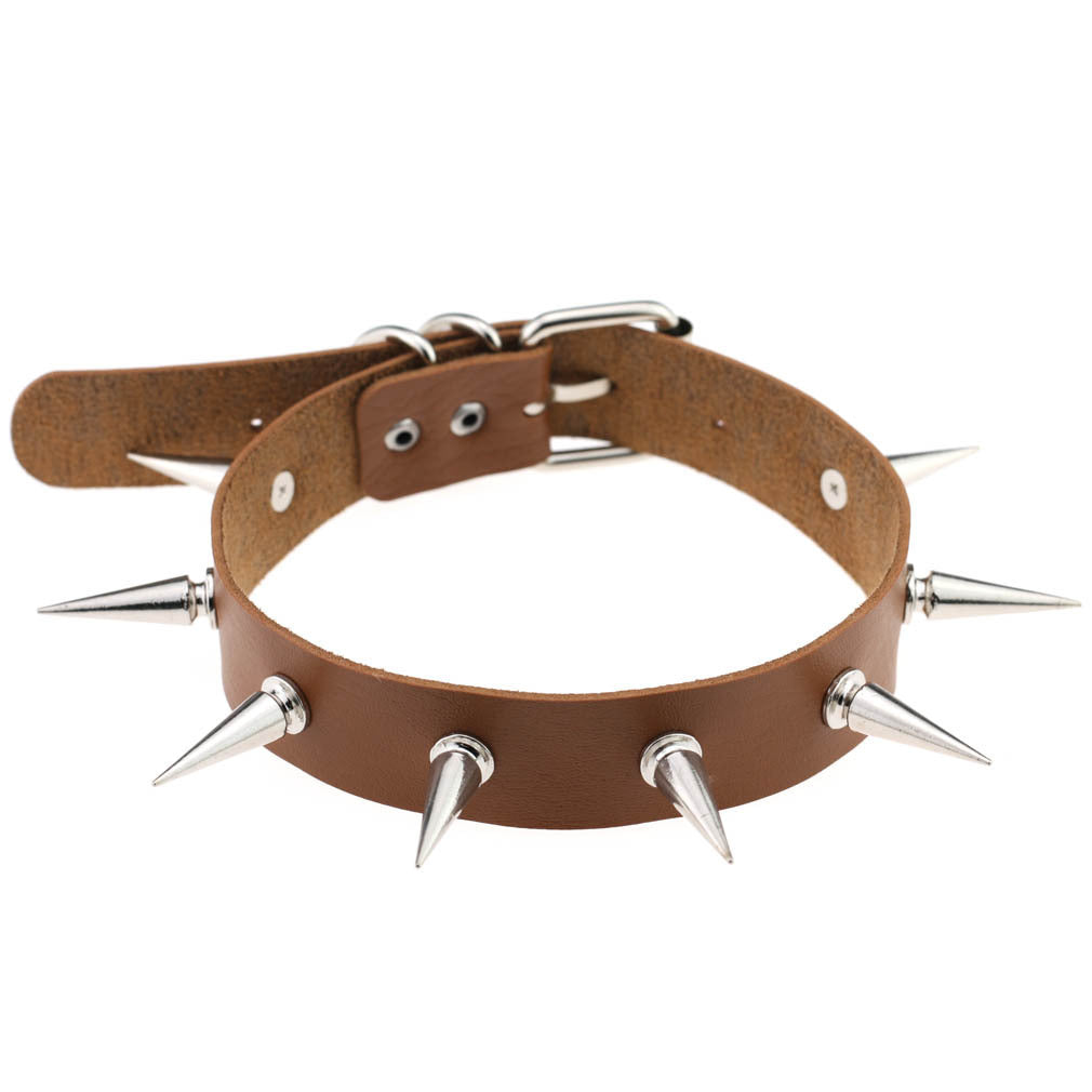 SPIKES CHOKER NECKLACE LEATHER Viralgem Store