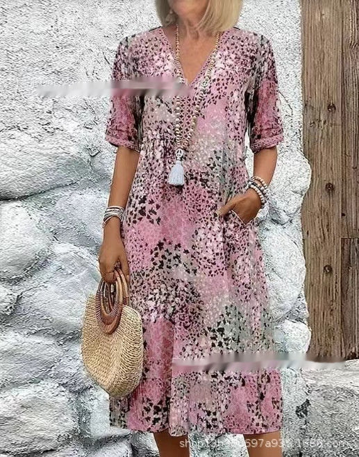 Summer V-neck Casual Holiday Pocket Dress Homewear Viralgem Store