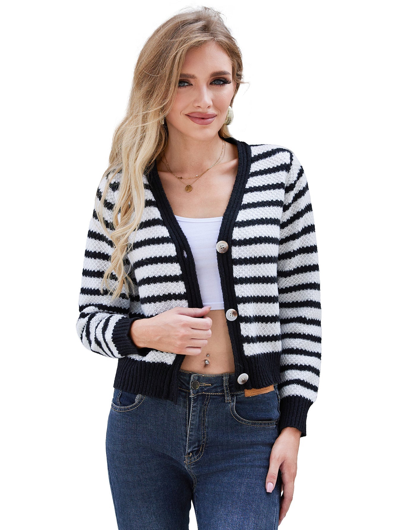 Women's Long Sleeved Striped Cardigan Sweater Top Viralgem Store