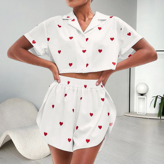 Women's Silk-like Heart Printing Pajamas Two-piece Set Viralgem Store
