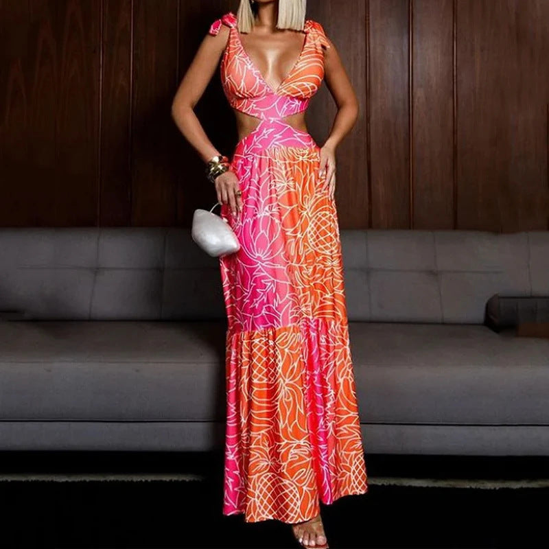 V-neck Hollow Out Stitching Sexy Vacation Long Dress Viralgem Store