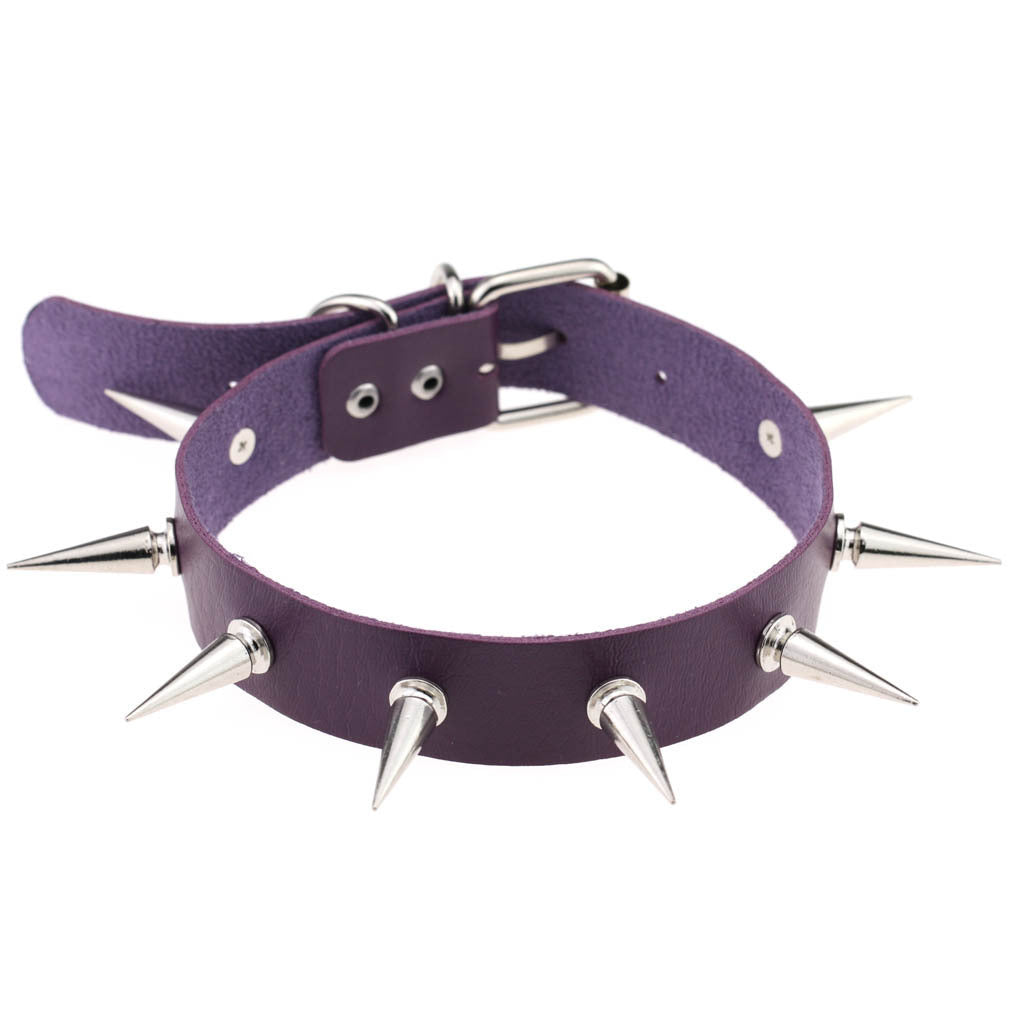 SPIKES CHOKER NECKLACE LEATHER Viralgem Store