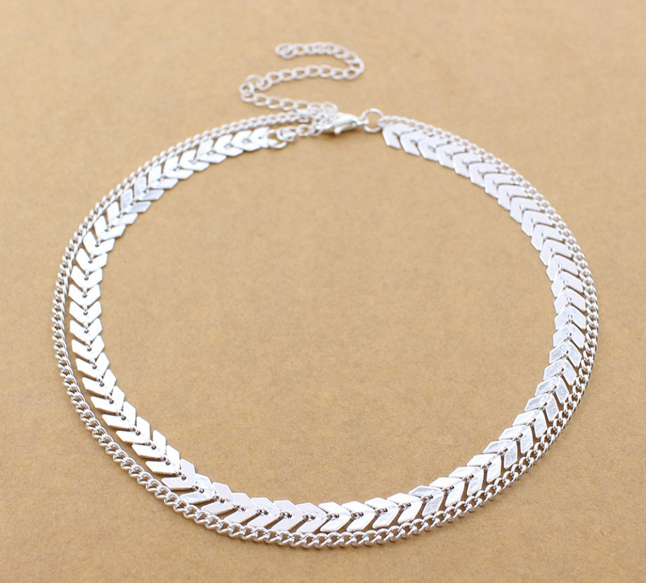 Two Layers Fishbone Choker Necklace Viralgem Store