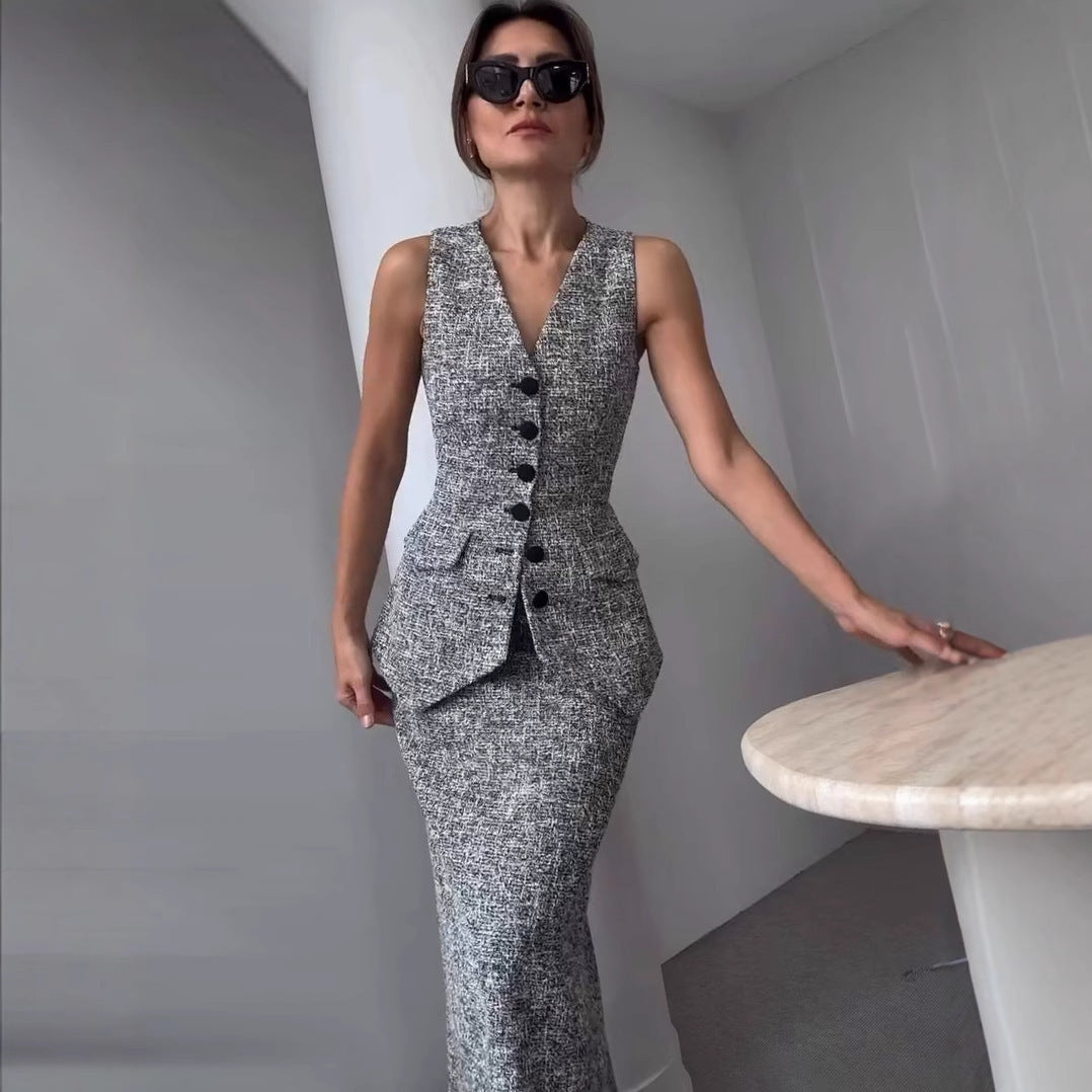 Workplace Slimming Solid Color Temperament Vest Set, Two-piece Set Viralgem Store