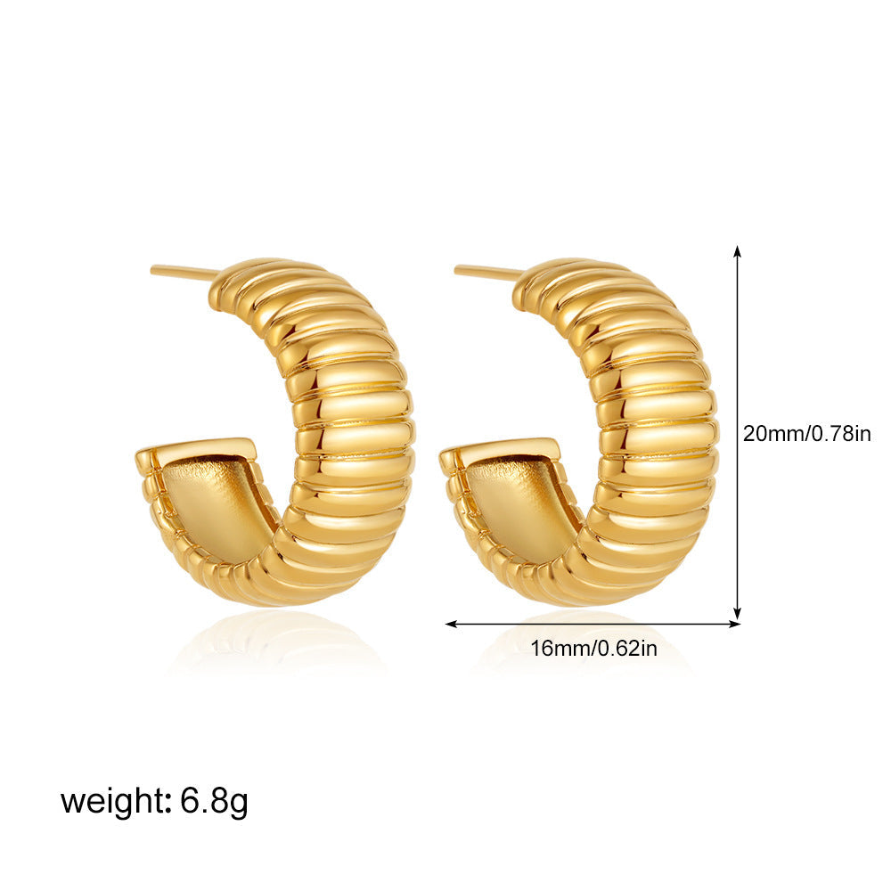 18K Gold C- Shaped Simple Diagonal Stripe Stud Earrings Viralgem Store