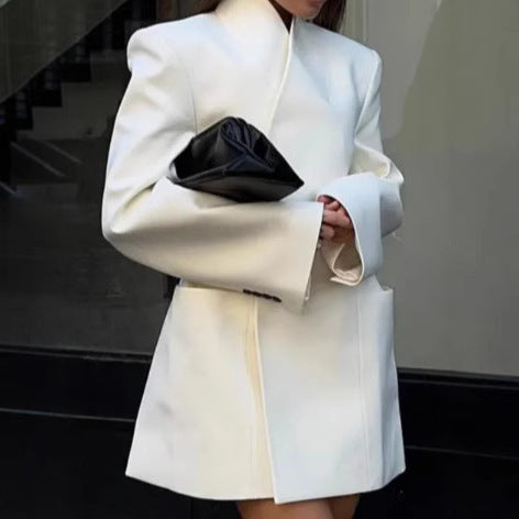 White Elegant Padded Shoulder Suit Jacket Women's Lapel Viralgem Store