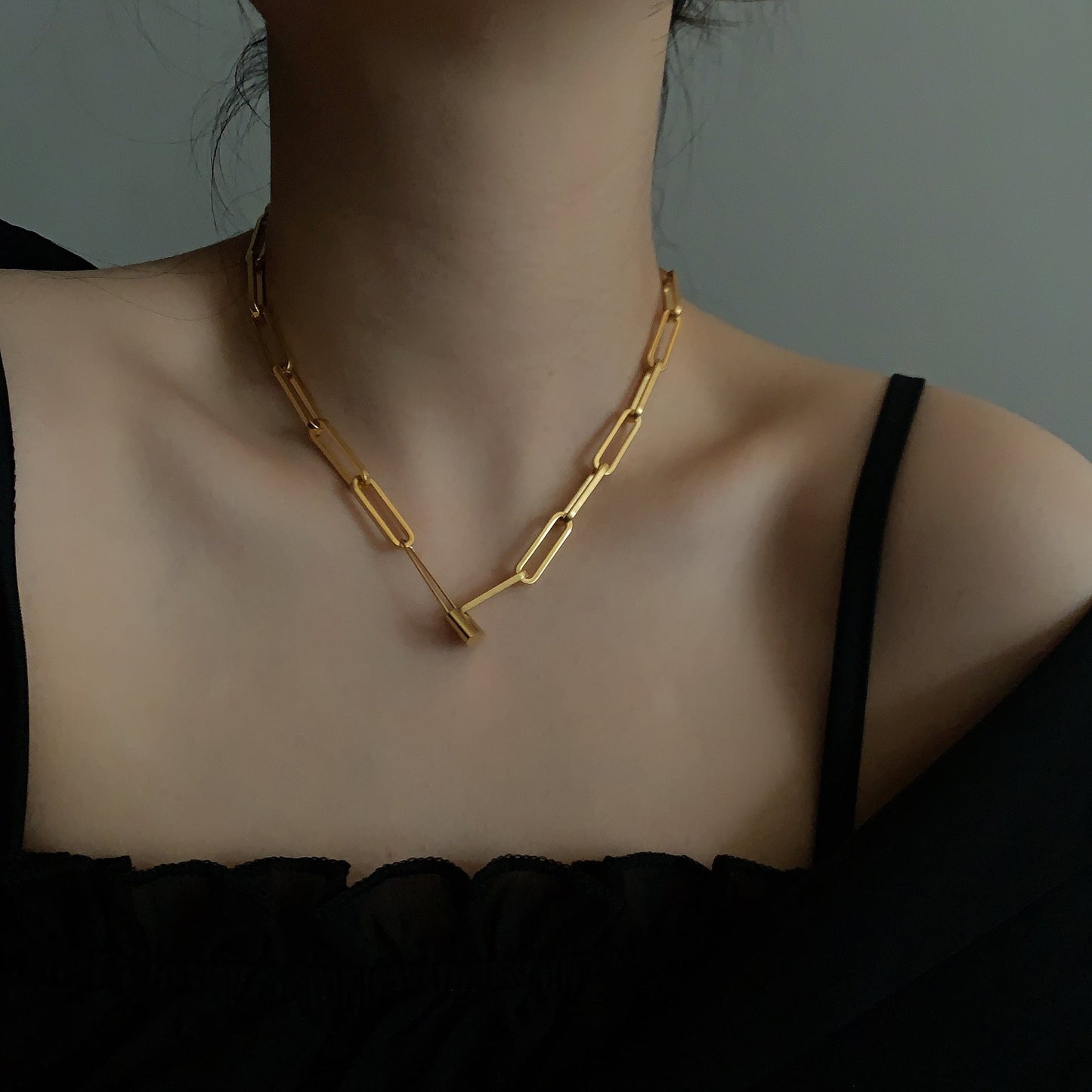 Vintage Distressed Gold Lock Pin Chain Choker Necklace Viralgem Store