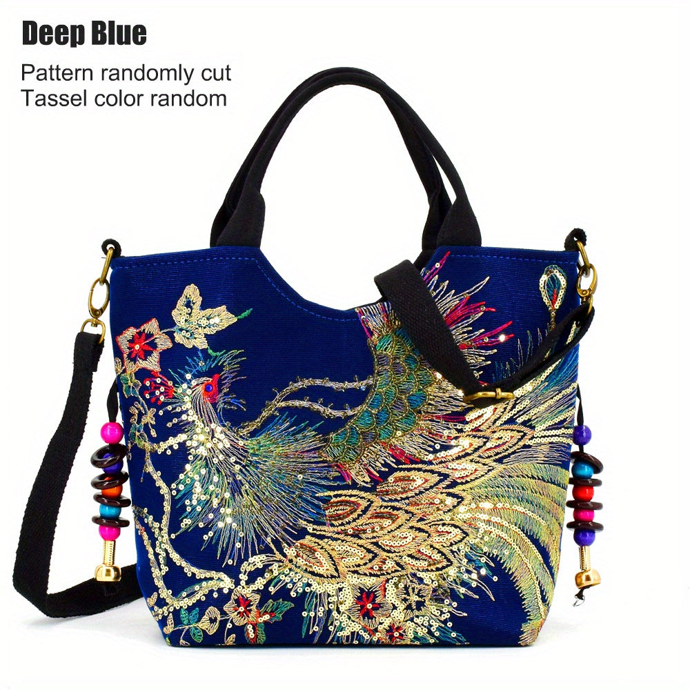 Wo 'S Embroidered Satchel Bag, Fashion Double Handle Purse, Retro Style Handbag with Removable Strap Freshlook Styles