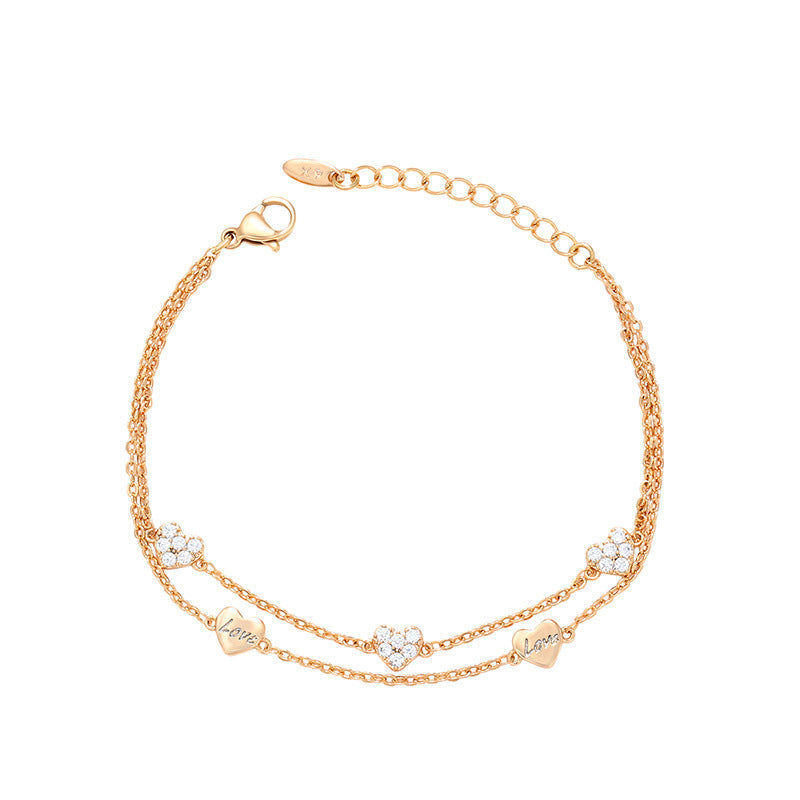 Alloy Gold Plated Heart Bracelet Personality Double Layer Light Luxury And Simplicity Ins Viralgem Store