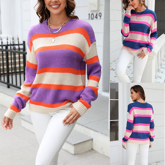 Wide Striped Pullover Base Knitwear Sweater Viralgem Store