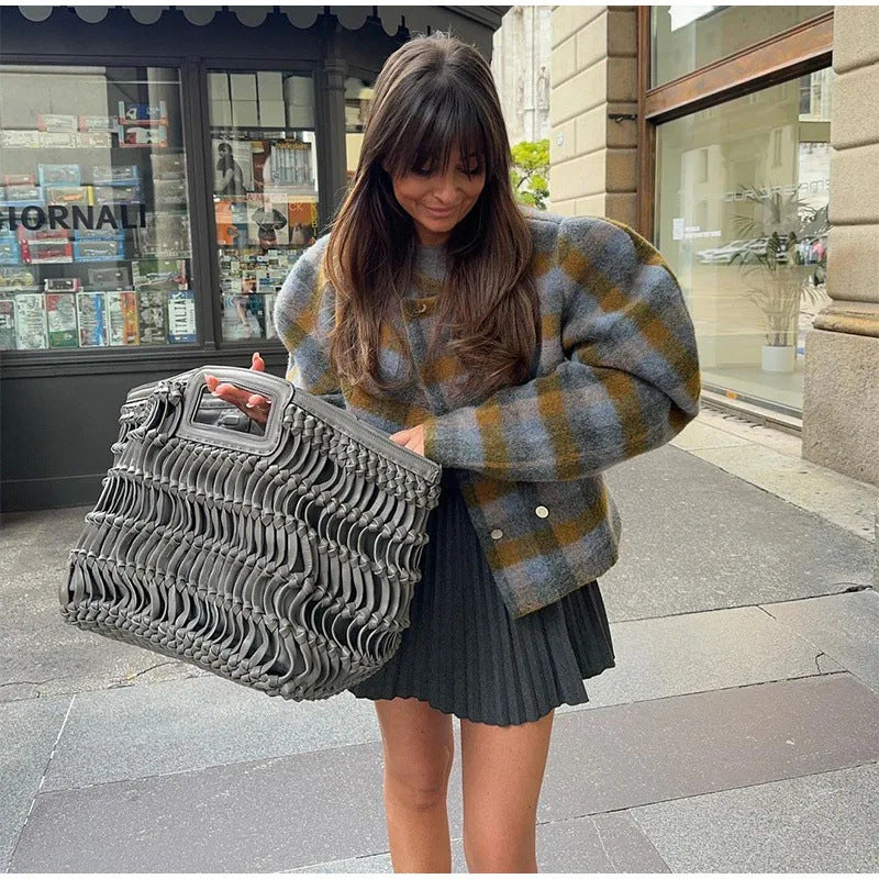 Women's Retro Contrast Color Check Coat Viralgem Store