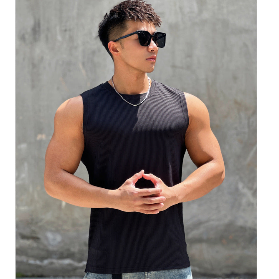 Summer Workout Vest Exercise Sleeveless Round Neck Striped Quick-drying Breathable Basketball Running Training Clothing Men Viralgem Store