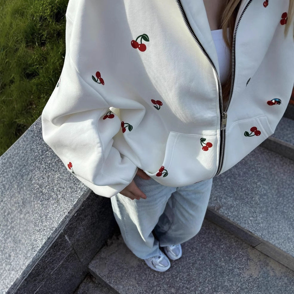 Women's Cherry Print Zip Hoodie